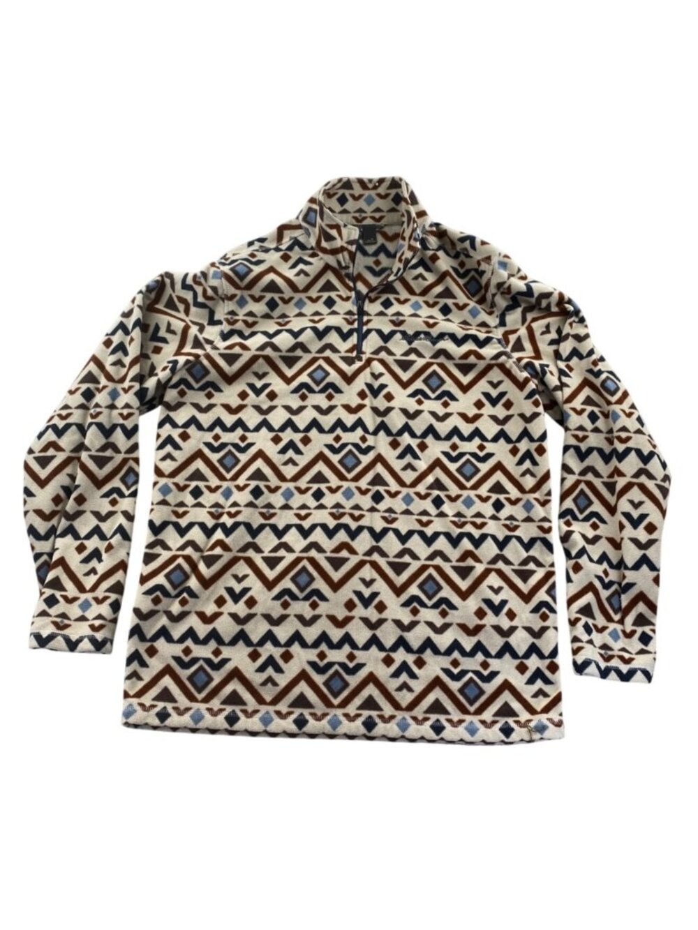 Eddie Bauer Mens Fleece Jacket Size LargeTall Aztec Print Quarter Zip Pullover